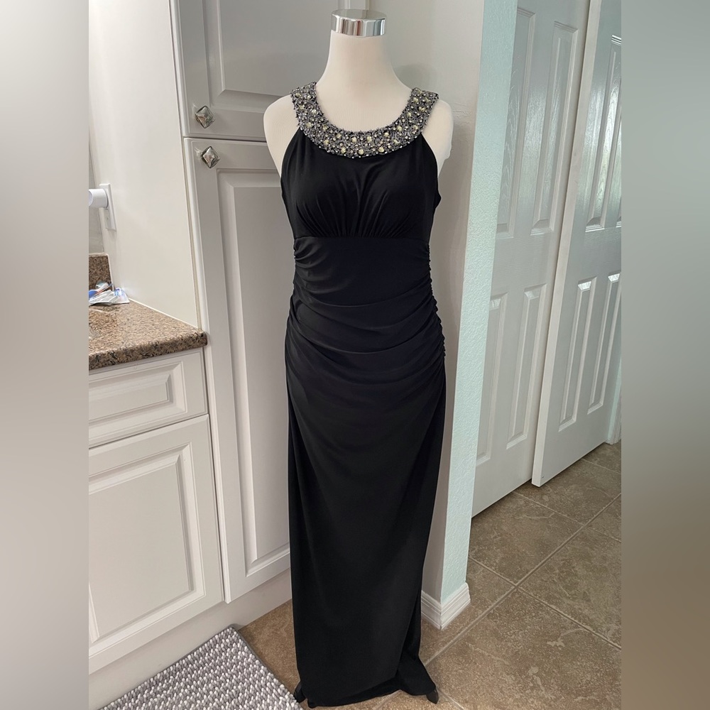 R&M Richards Black Rhinestone Long Gown.